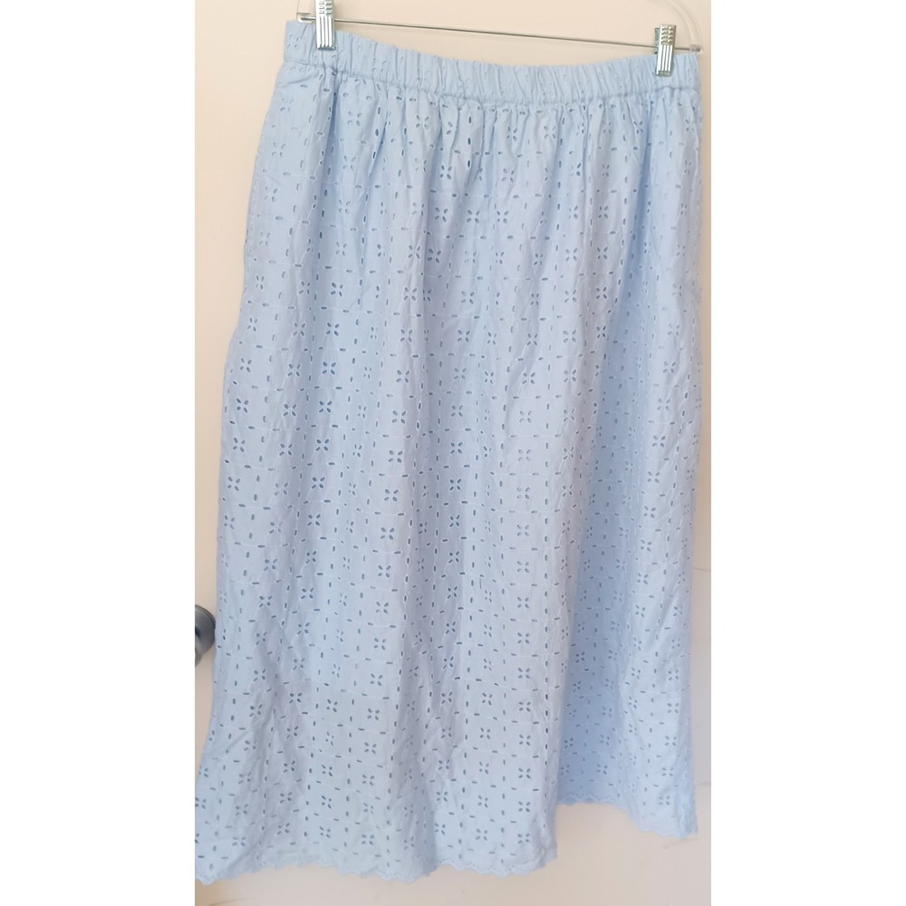Universal Thread Light Blue Eyelet Midi Skirt Cotton Elastic Waist Pockets Sz L